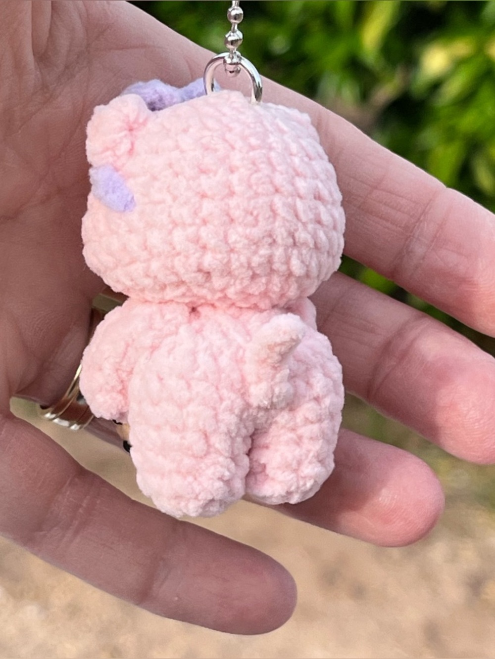Boba Tea Mini Crochet Piggy with Purple Headband Key Chain / Purse Charm - Picture 6 of 7
